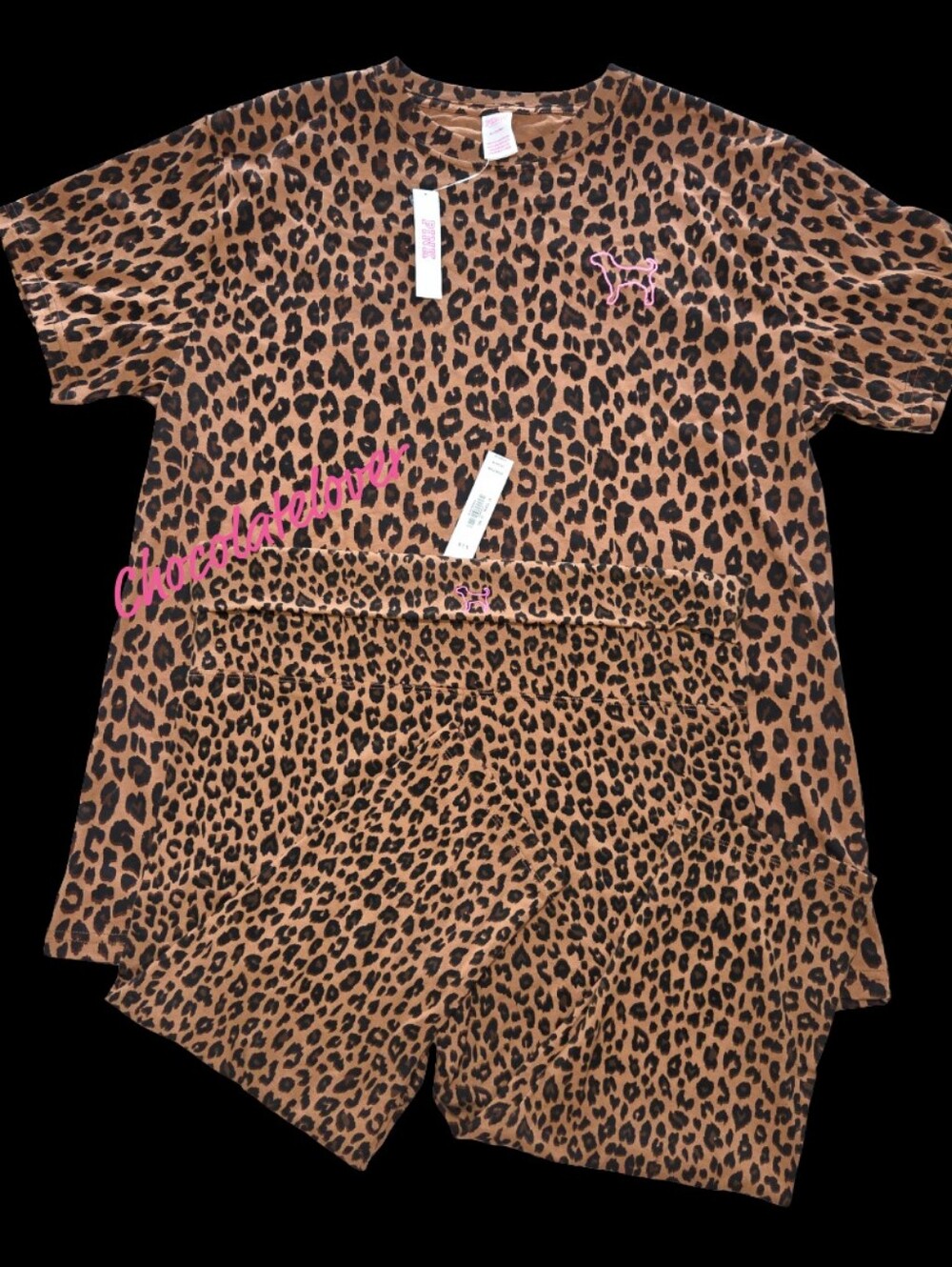 VS PINK All Day Cotton Foldover Capris & Campus Tee in Leopard Size Med / Large - Picture 2 of 8